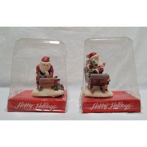 Lot of 2 Vintage Leewards Happy Holidays Santa with Sleigh Figurines